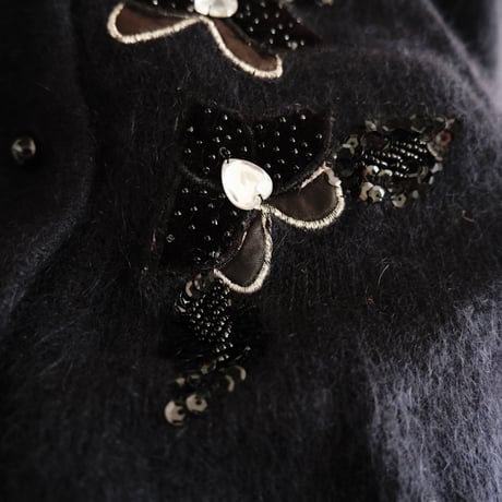 angora knit cardigan with ribbon