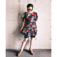 flower × dot print tunic / made in USA