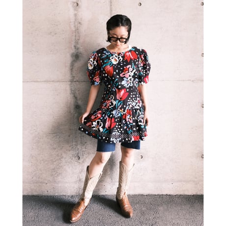 flower × dot print tunic / made in USA