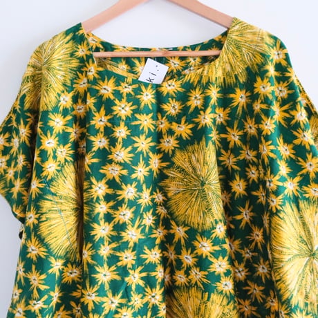 ethnic poncho tops “green×yellow”
