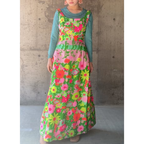 60-70s  vintage / floral long dress