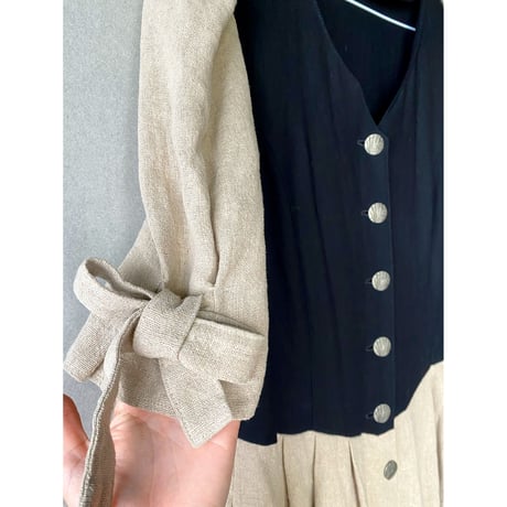 Tyrolean long dress / black × beige