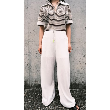〜70s border wide spread collar jumpsuit
