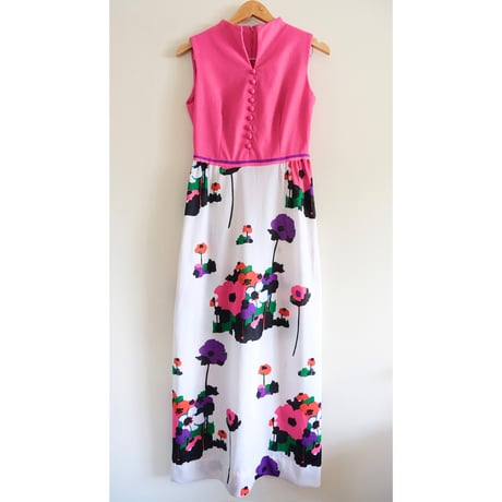 70s no-sleeve dress “pink×flower“