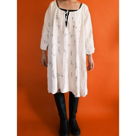 eski. × 画楽　hand paint linen dress "birds"