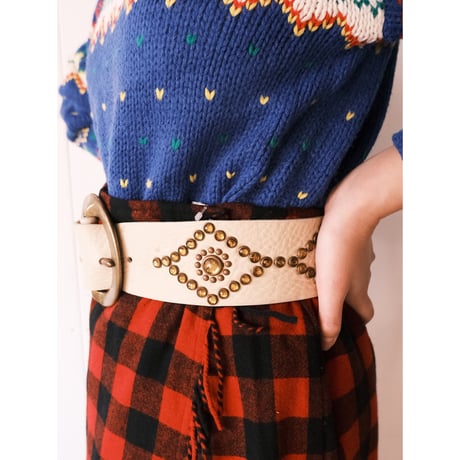 leather × studs belt / made in USA