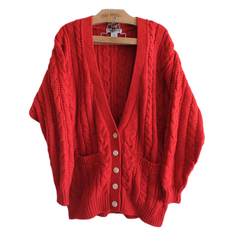 cable knit cardigan / red