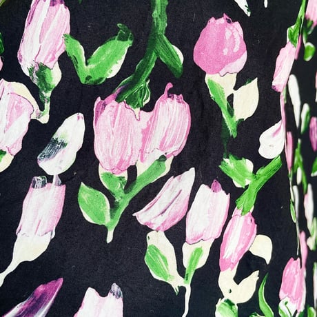 “MARNI” neck ribbon black×flower print dress
