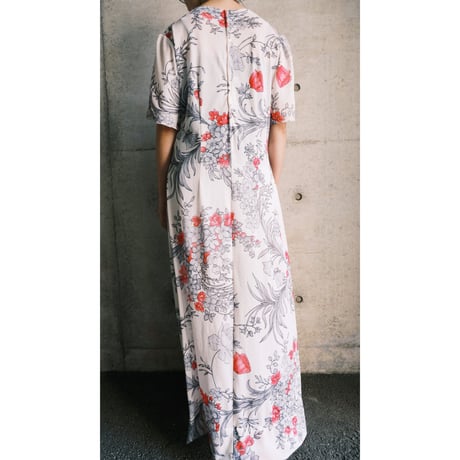 see-through flower white dress “pink×gray”