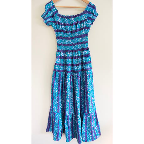 African batik designed dress “blue×purple”