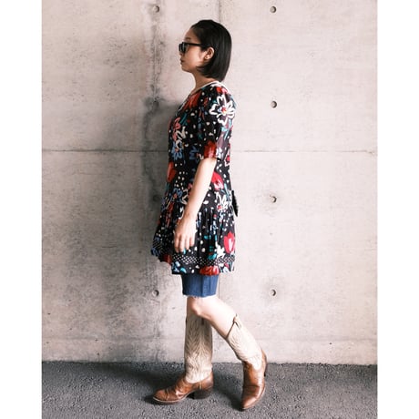 flower × dot print tunic / made in USA
