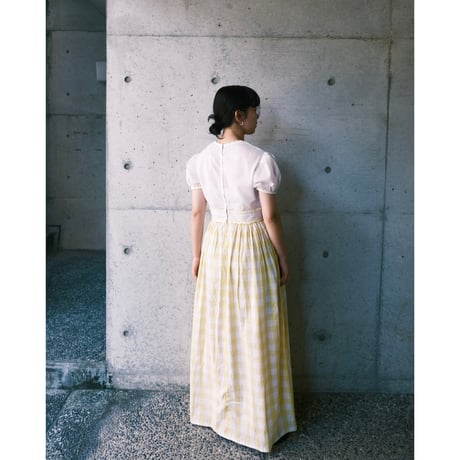 70s white × gingham check dress