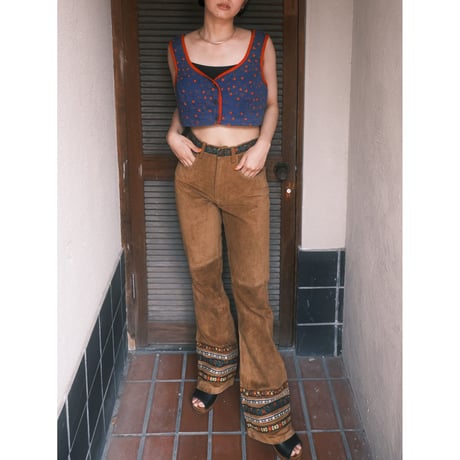 leather flare pants with tyrol tape