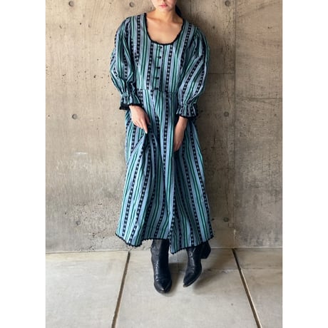 stripe tyrolean dress (blk×blu)