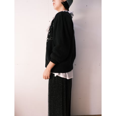 angora knit cardigan with ribbon