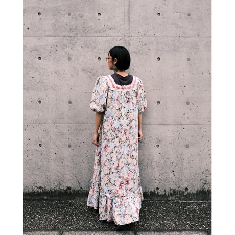 70s~80s square neck flower dress
