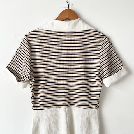 〜70s border wide spread collar jumpsuit