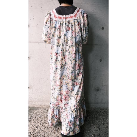 70s~80s square neck flower dress