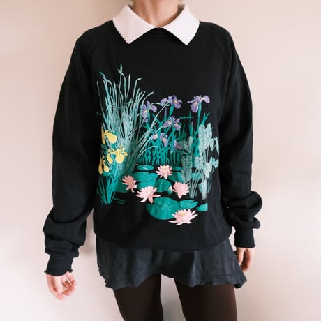flower print sweat with collar