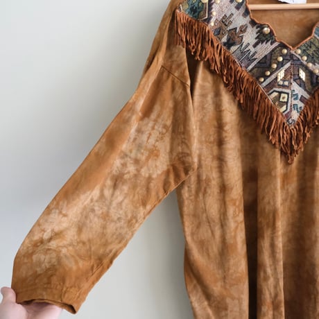 tie-dye cotton long tee with fringe
