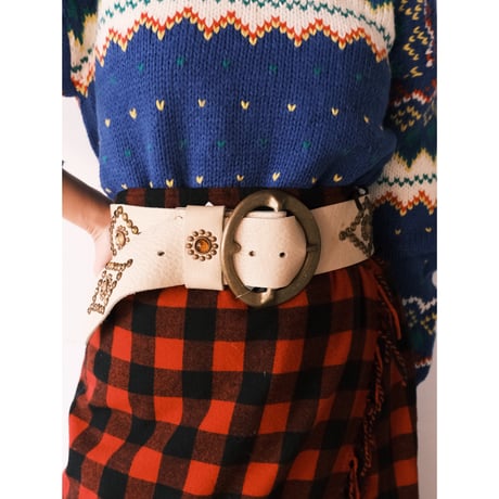 leather × studs belt / made in USA