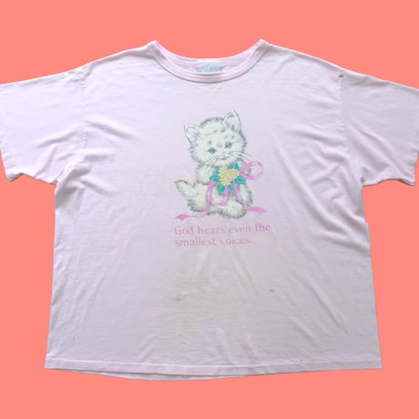 old print tee "cat" / pink