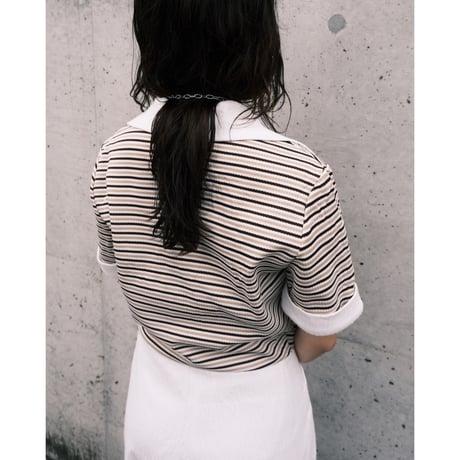 〜70s border wide spread collar jumpsuit