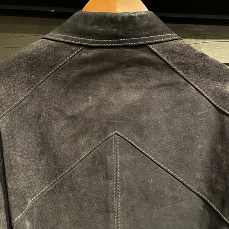 leather × knit jacket / charcoal gray
