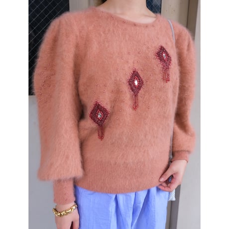 angora knit / salmon pink