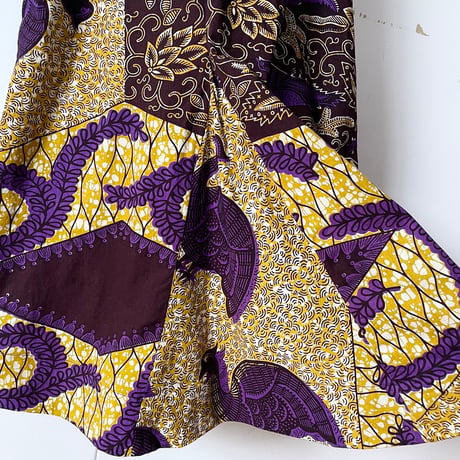 African batik purple×mustard dress with animals