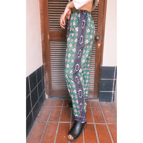 African batik pants / green×pink