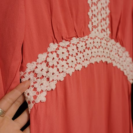 〜70s vintage pink×lace dress