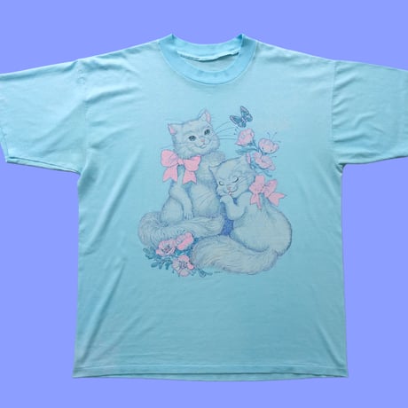 old print tee "cat" / blue