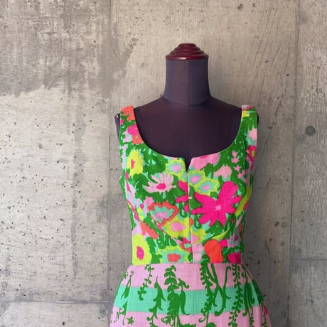 60-70s  vintage / floral long dress