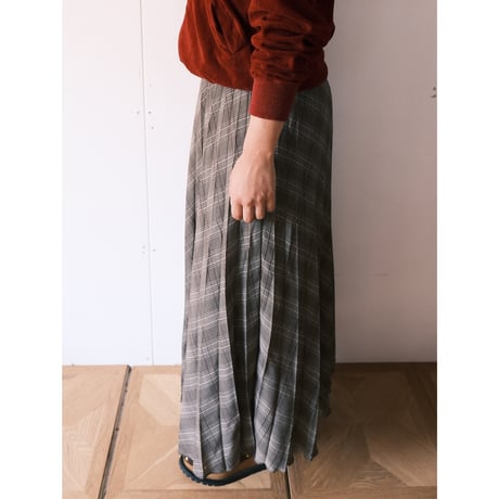 pleats check skirt
