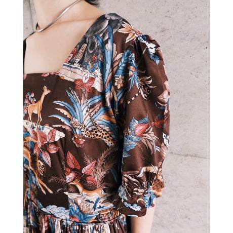 70s Animal print gather dress