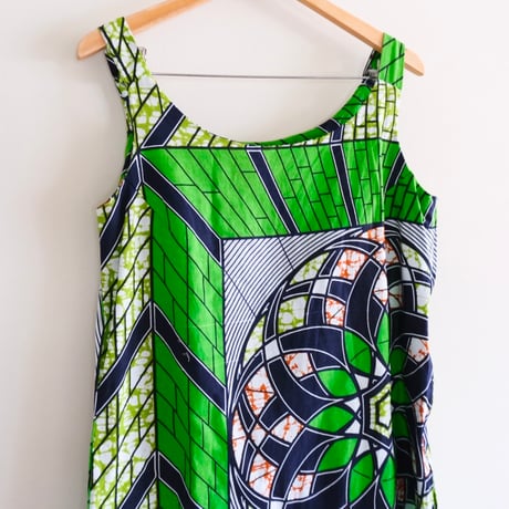 African batik asymmetry cami dress “green”