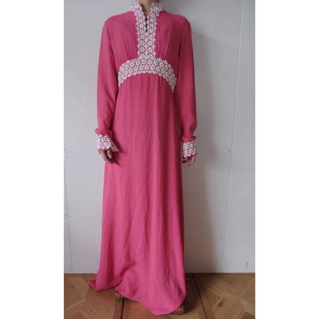 〜70s vintage pink×lace dress
