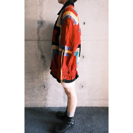 colorful leather designed jacket with concho