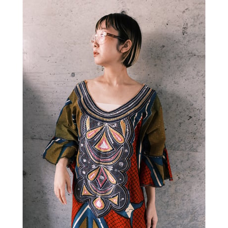 batik dress / red × mustard
