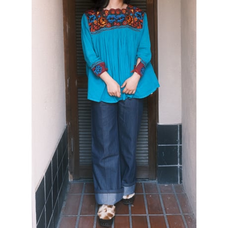 embroidery turquoise blue blouse