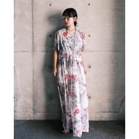 see-through flower white dress “pink×gray”