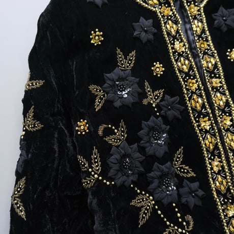 beaded embroidery velours cardigan