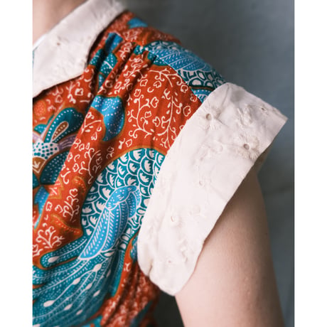 60~70s “liberty house” no-sleeve cotton print dress