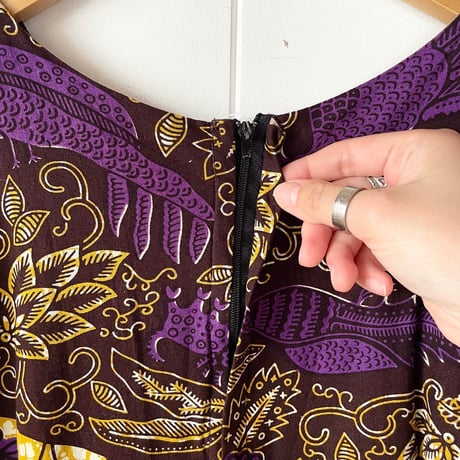 African batik purple×mustard dress with animals