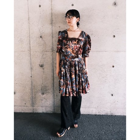 70s Animal print gather dress