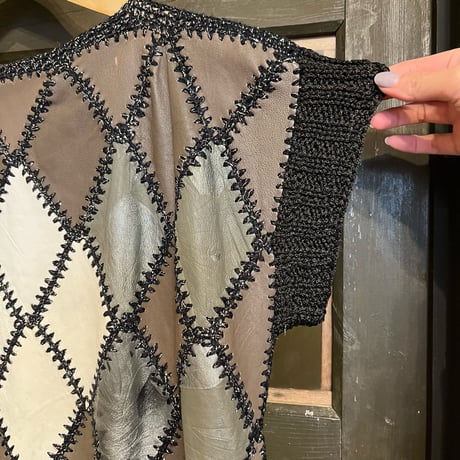 leather × crochet patchwork vest