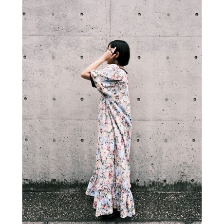 70s~80s square neck flower dress