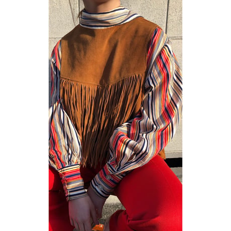 70s big collar stripe shirt