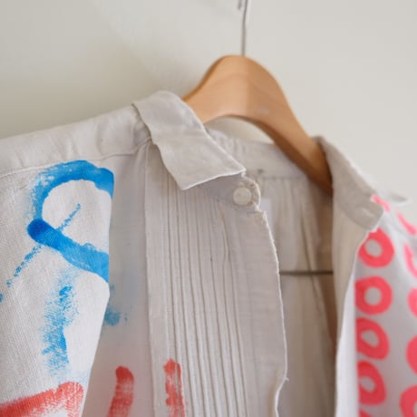 eski. × 画楽 hand paint antique linen shirt